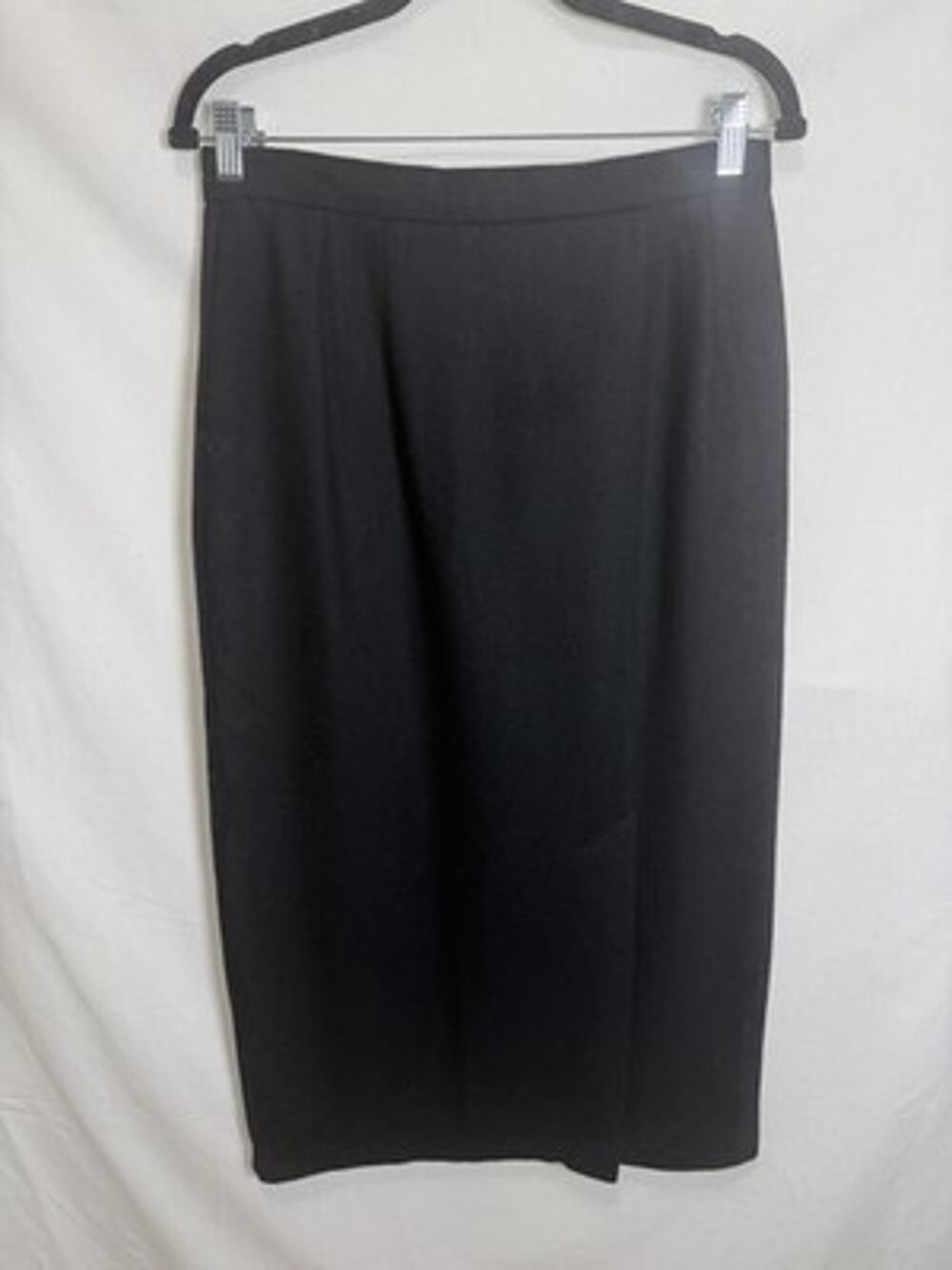 Requirements Vintage 100% Pure Wool Black Midi Pencil Skirt Sz 12 Front Slit